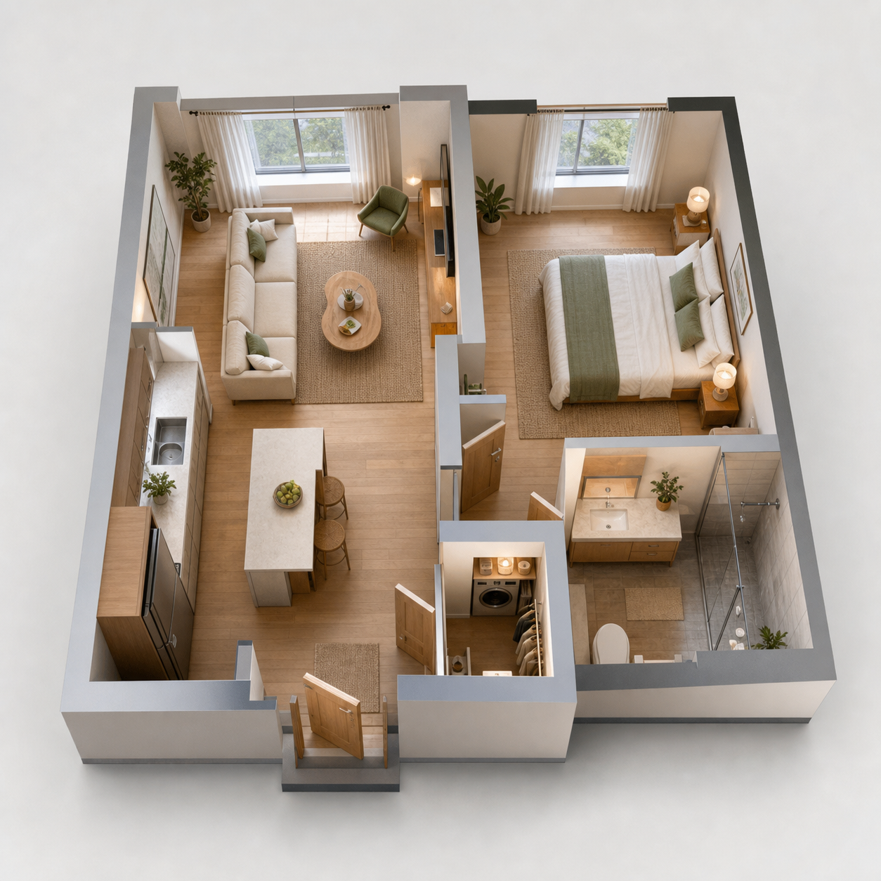 Three-dimensional floor plan used as a supporting real estate marketing asset