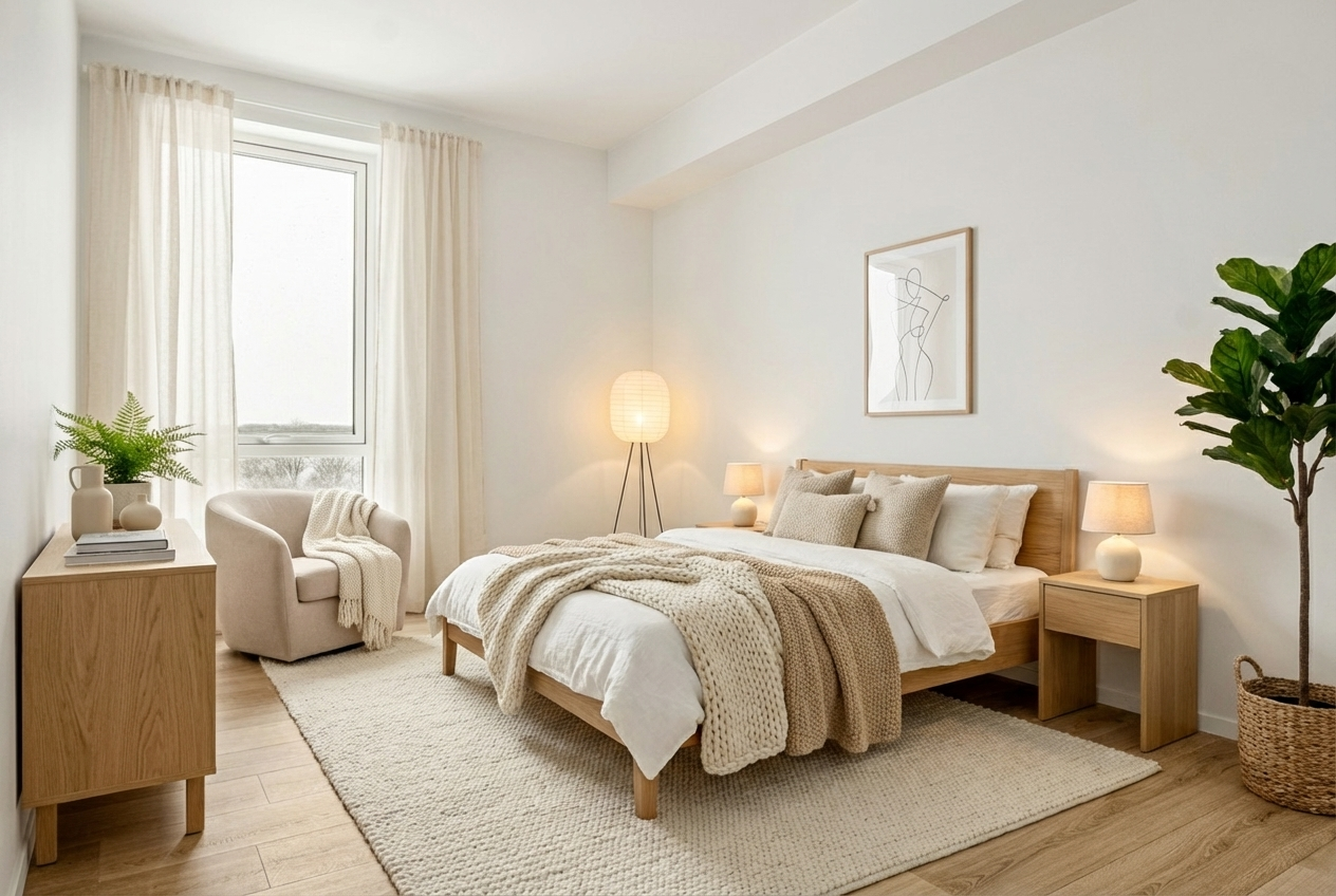 Virtually staged version of the same bedroom photo